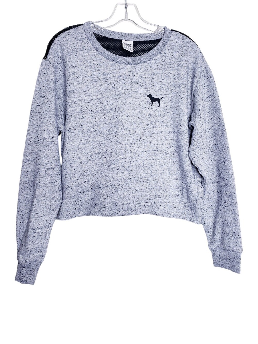 PINK Victoria's Secret Gray & Black Mesh Back Crop Sweatshirt Women's Size Small
